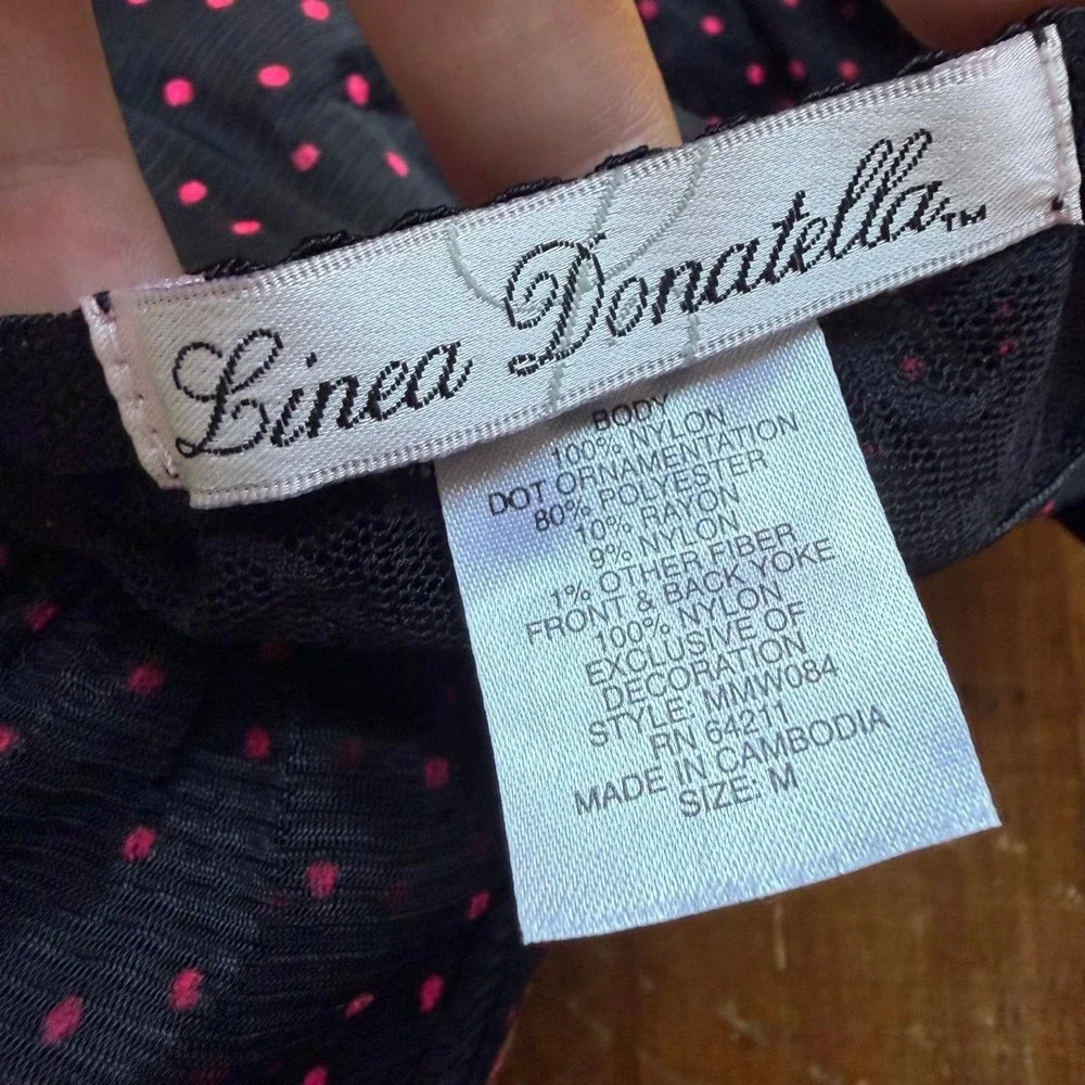 Y2K Linea Donatella Black & pink polka dot babydoll w/ underwire & bow Size M‎